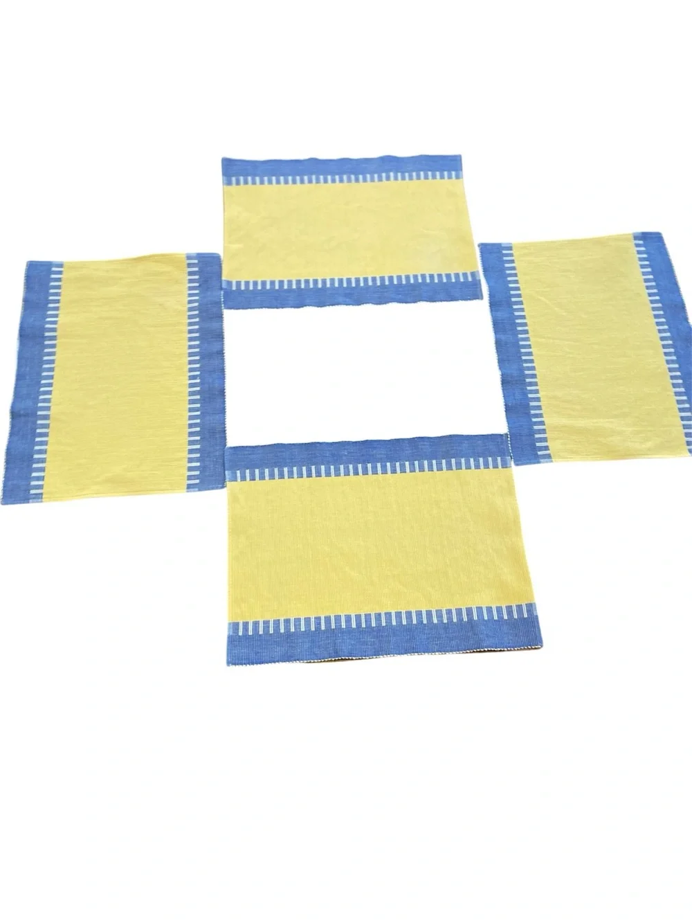 Pier 1 Imports Set of 4 Placemats Palermo Stripe Yellow Blue Cottagecore READ